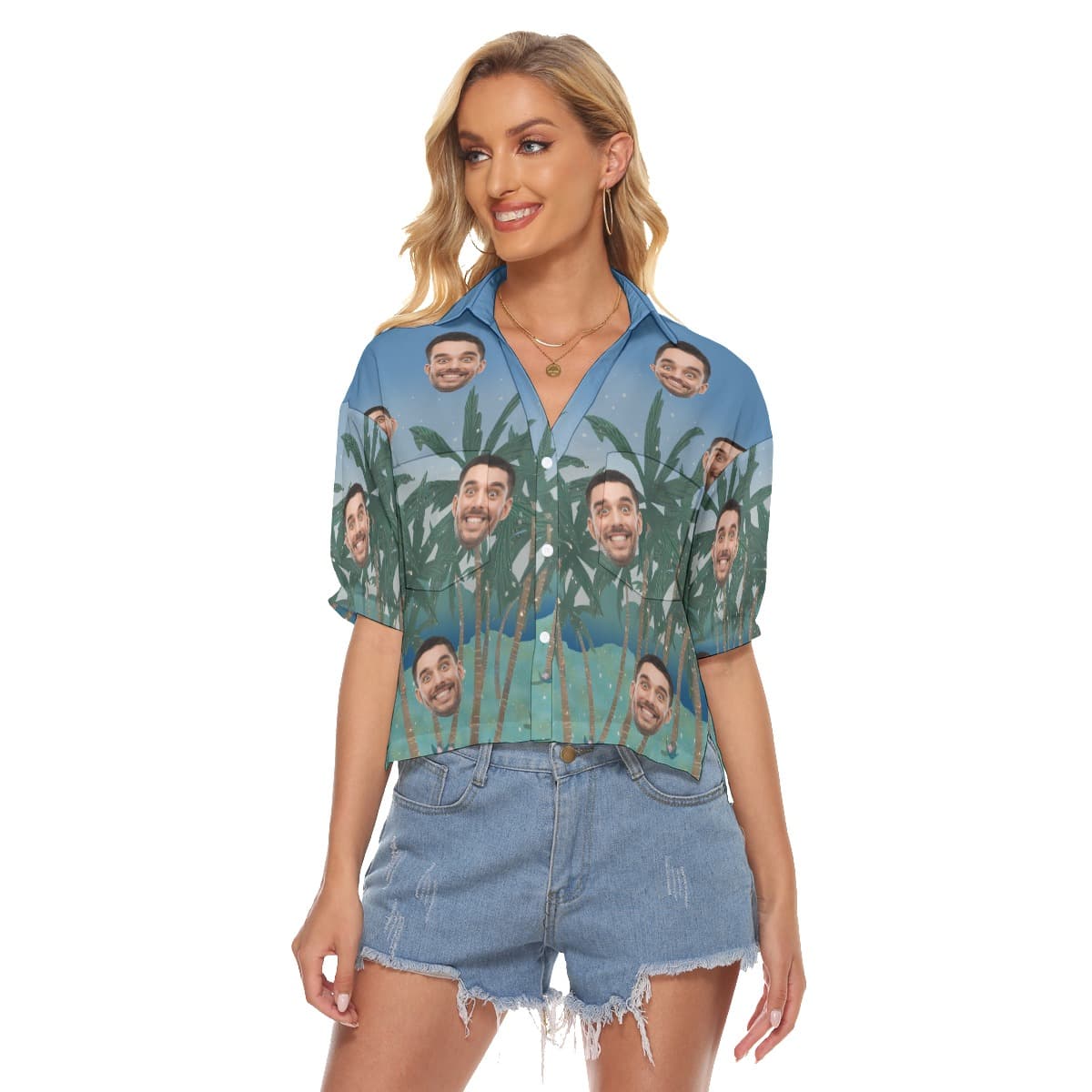 Funny Custom Face Women’s Hawaiian Crop Top (1)