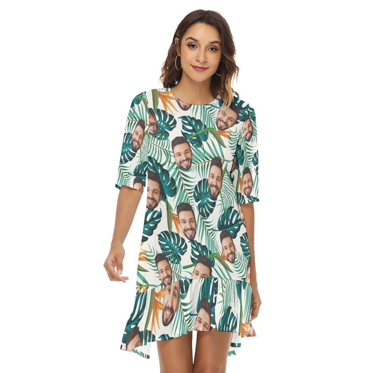 Funny Custom Multi Face Women’s Half Sleeve Dress (3)