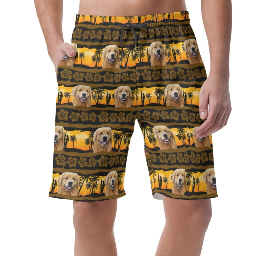 Funny Custom Vintage Hawaiian Beach Shorts With Dog Face