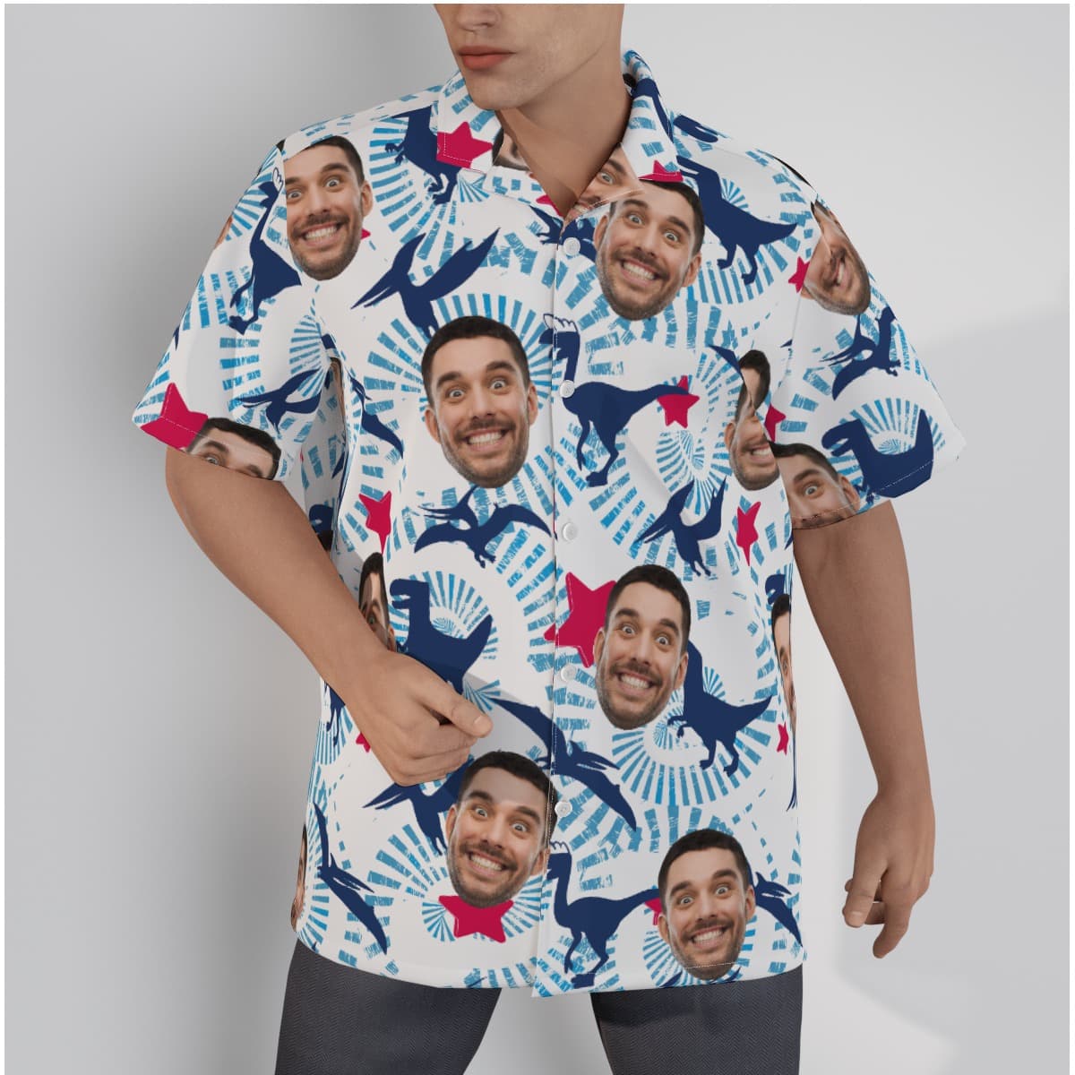 Funny Dinosaur Custom Face Hawaiian Shirt