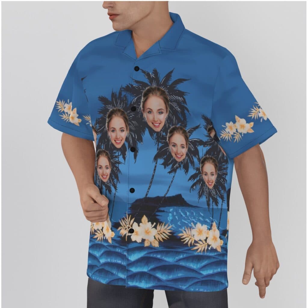 Funny Palm Tree Custom Face Blue Hawaiian Shirt For Men
