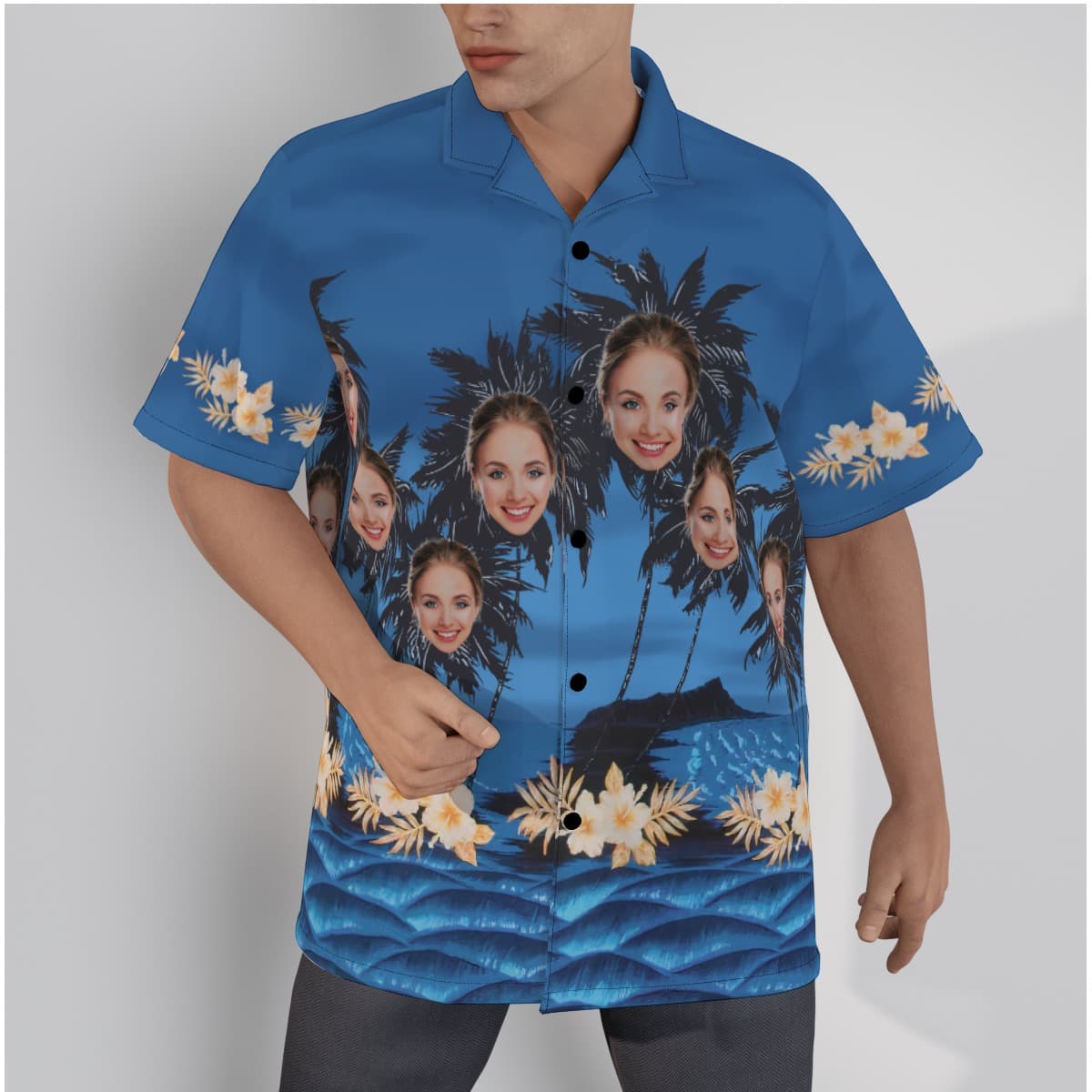 Funny Palm Tree Custom Face Blue Hawaiian Shirt For Men