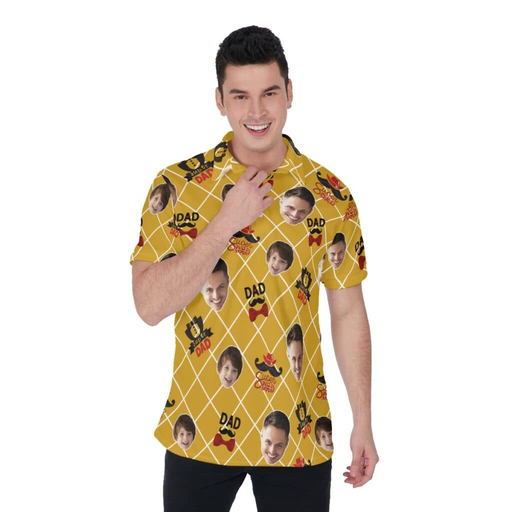 Funny Super Dad Custom Face Hawaiian Polo Shirt