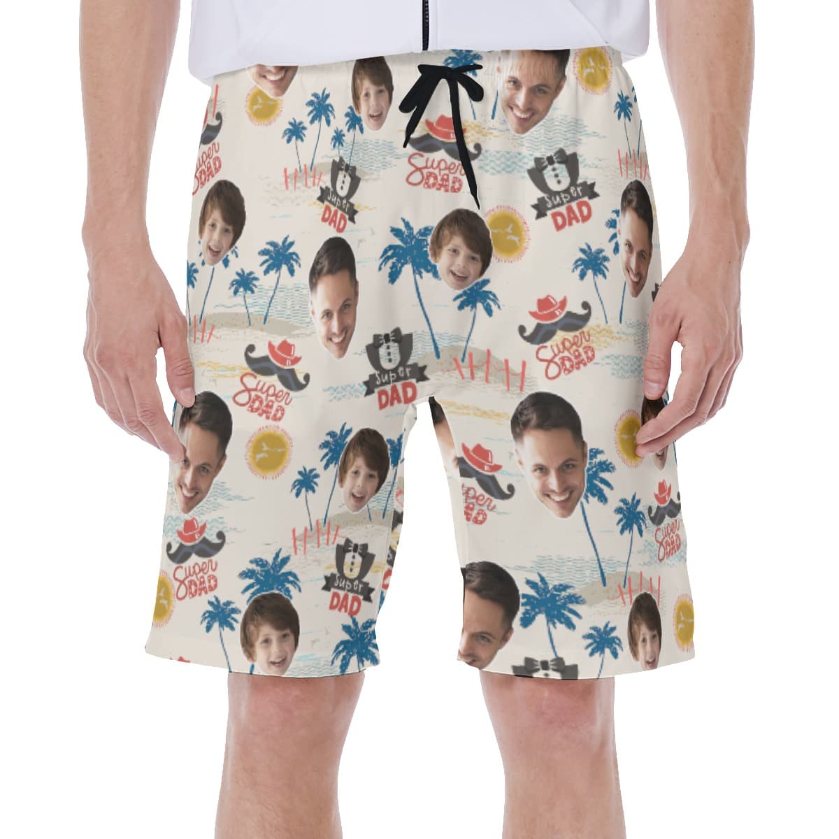 Funny Super Dad Custom Face Hawaiian Swimwear For Men