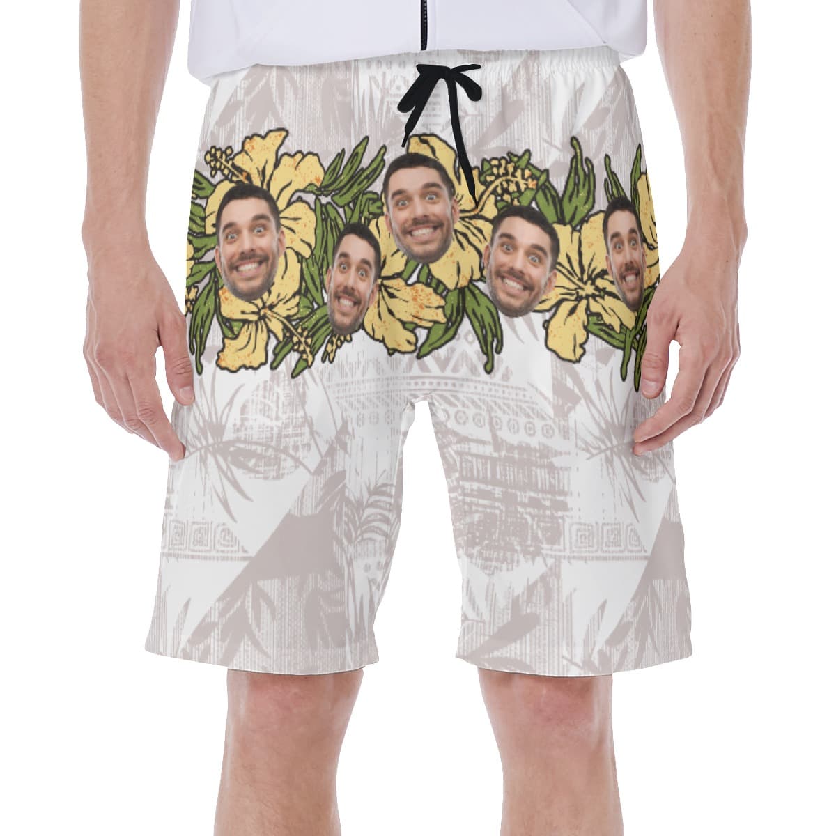 Funny Vintage Floral Hawaiian Swim Trunks With Custom Face