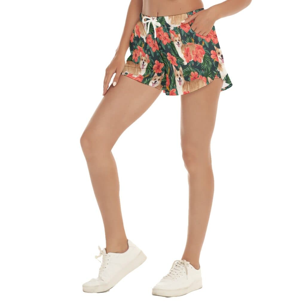 Funny Women's Tropical Hawaiian Beach Shorts With Custom Dog Face