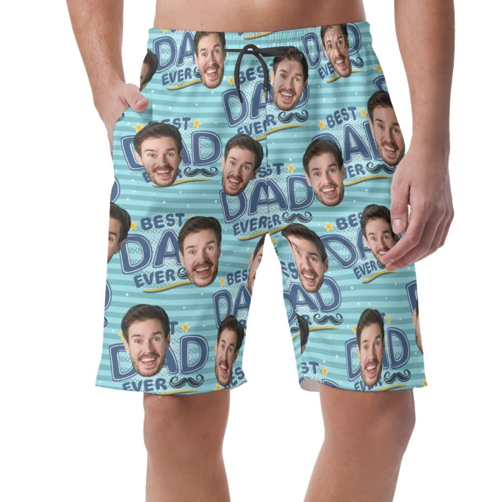 Happy Father's Day Custom Face Best Dad Ever Hawaiian Beach Shorts