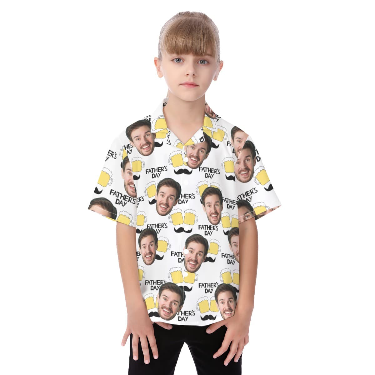 Happy Father's Day Cute Customized Kid's Hawaiian Shirt With Face