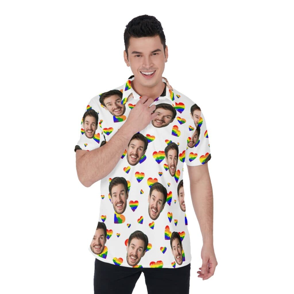 LGBT Heart Collared Polo Shirt With Custom Face (1)