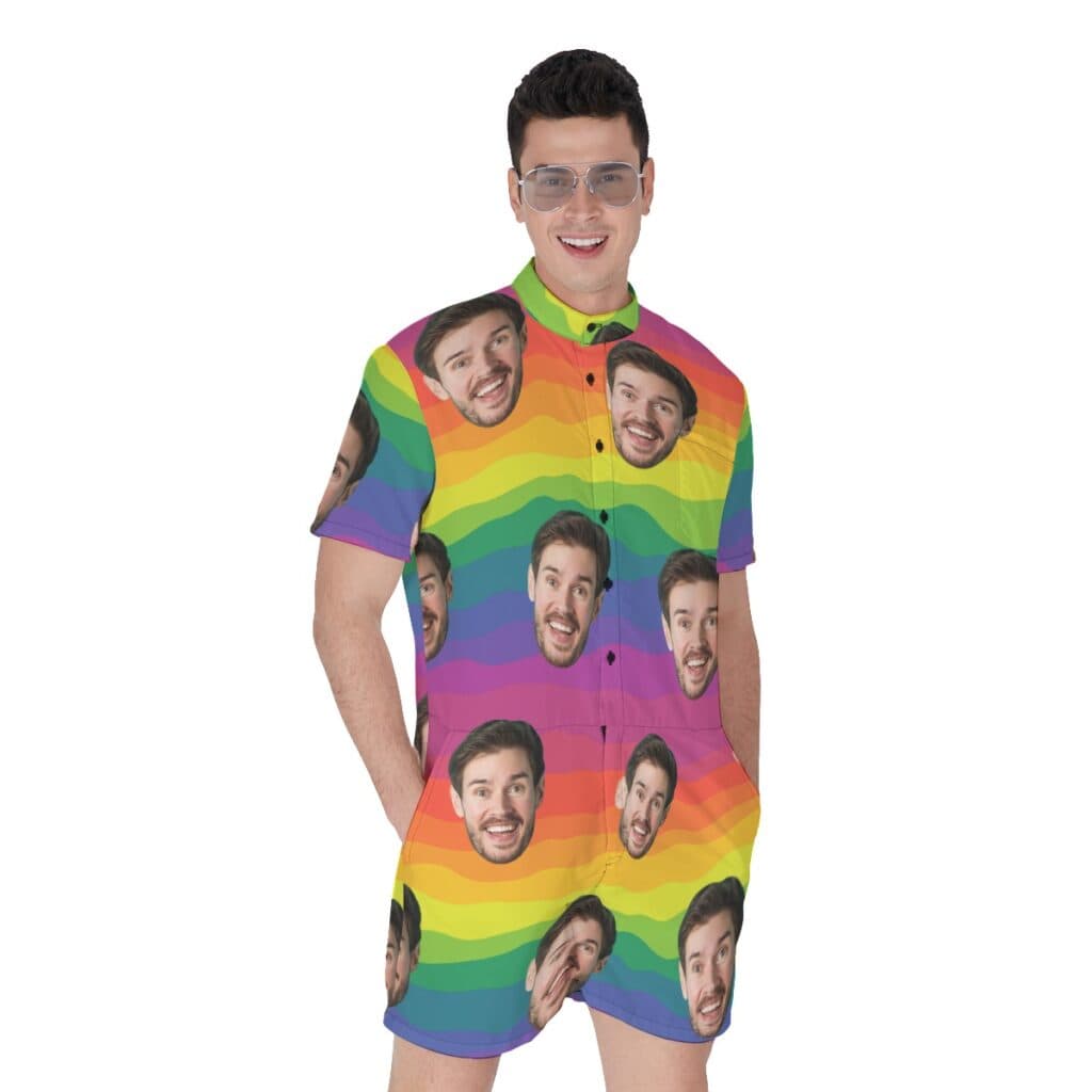 LGBT Pride Flag Hawaiian Romper With Custom Face (1)