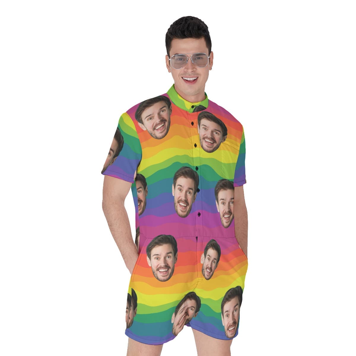 LGBT Pride Flag Hawaiian Romper With Custom Face (1)