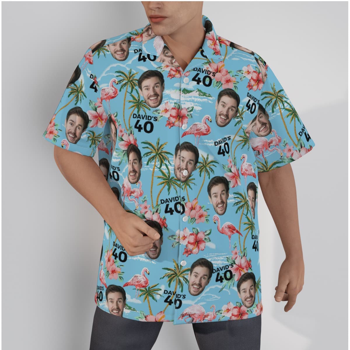 Light Blue Beach Themed Birthday Hawaiian Shirt With Custom Face (1)