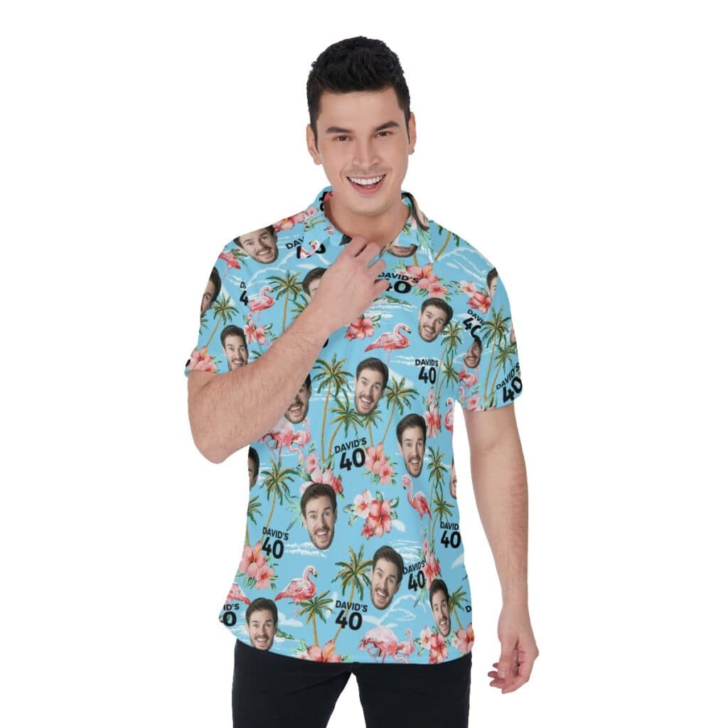 Light Blue Birthday Custom Golf Shirt With Face And Name (1)
