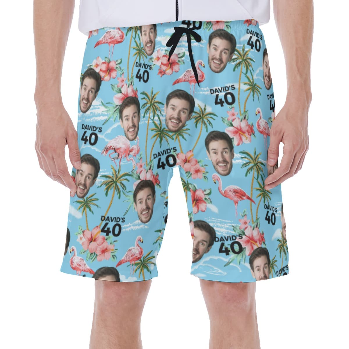 Light Blue Custom Face Men's Hawaiian Shorts For Birthday Beach Party (5)