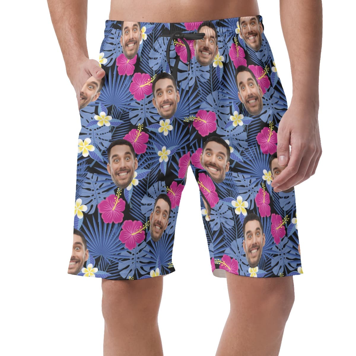 Men’s Purple Hawaiian Beach Shorts With Custom Face (1)
