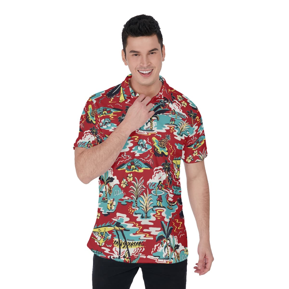 Men’s Red Hawaiian Polo Shirt For Summer (2)