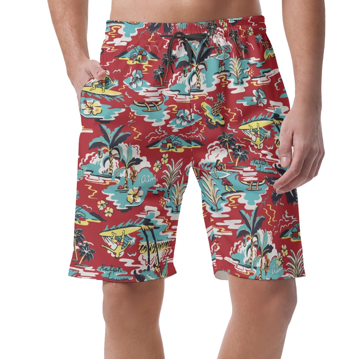 Men’s Red Summer Aloha Beach Shorts (2)