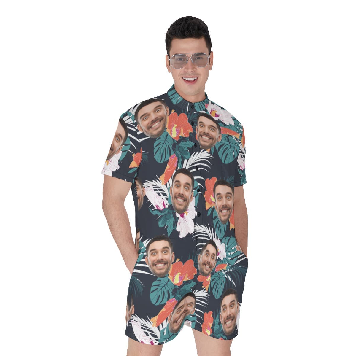 Men’s Summer Tropical Romper With Custom Face (1)