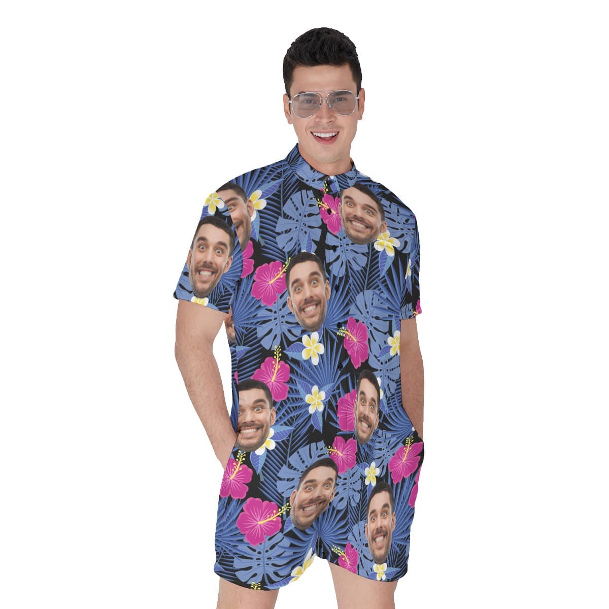 Men’s Tropical Custom Face Romper Purple (1)