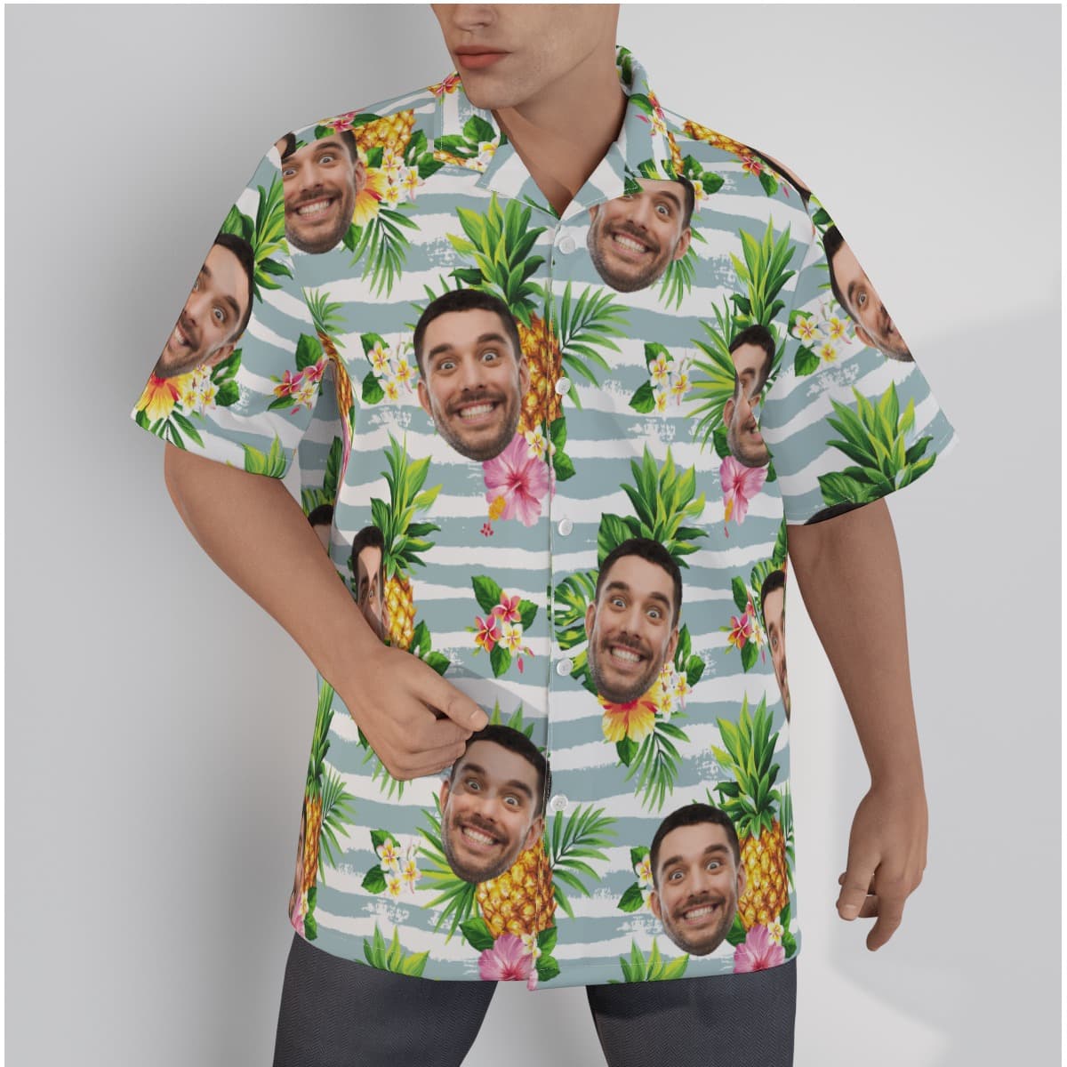 Men’s Tropical Pineapple Custom Hawaiian Shirt Face (1)