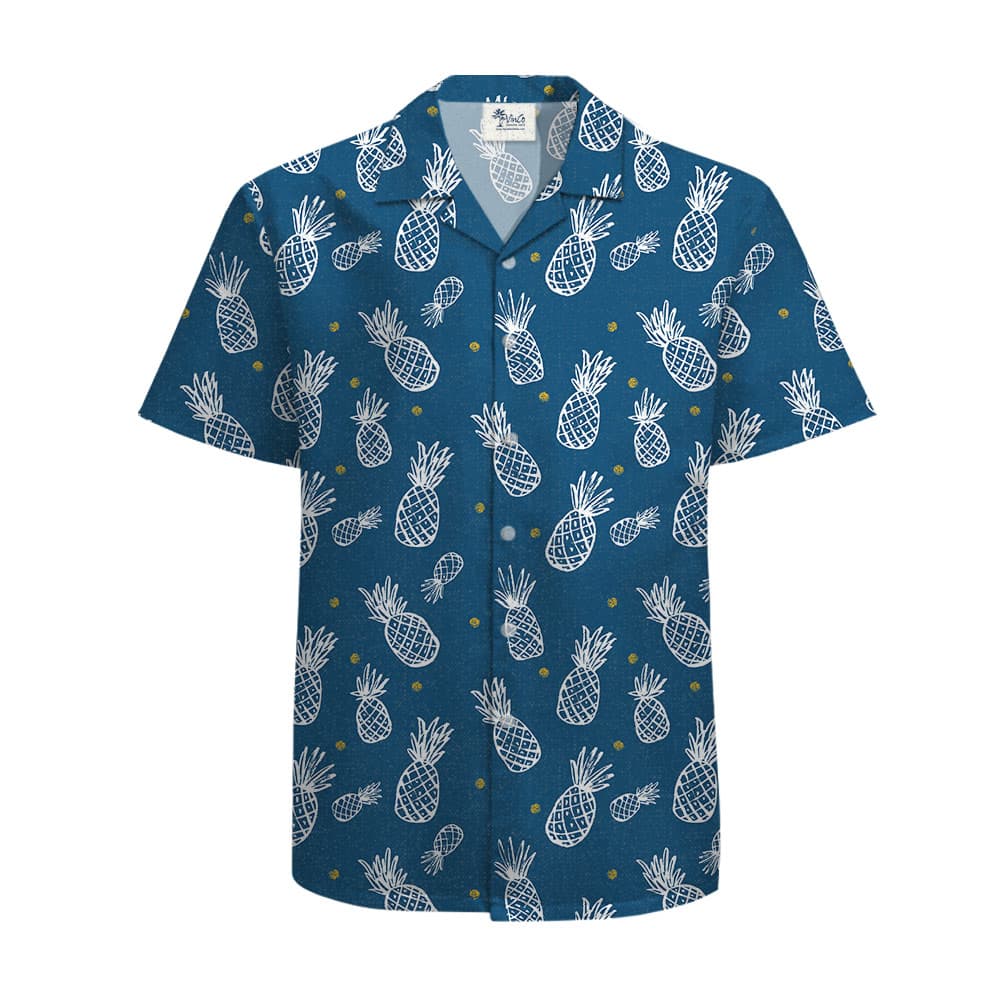 Navy Pineapple Cotton Hawaiian Shirts For Summer (1)
