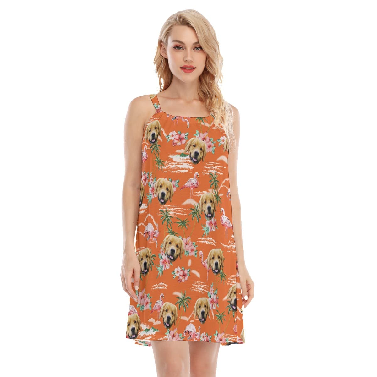 Orange Beach Flamingo Beach Dress With Dog Face (1)
