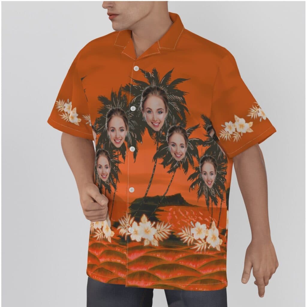 Orange Custom Face Palm Tree Men's Hawaiian Shirt