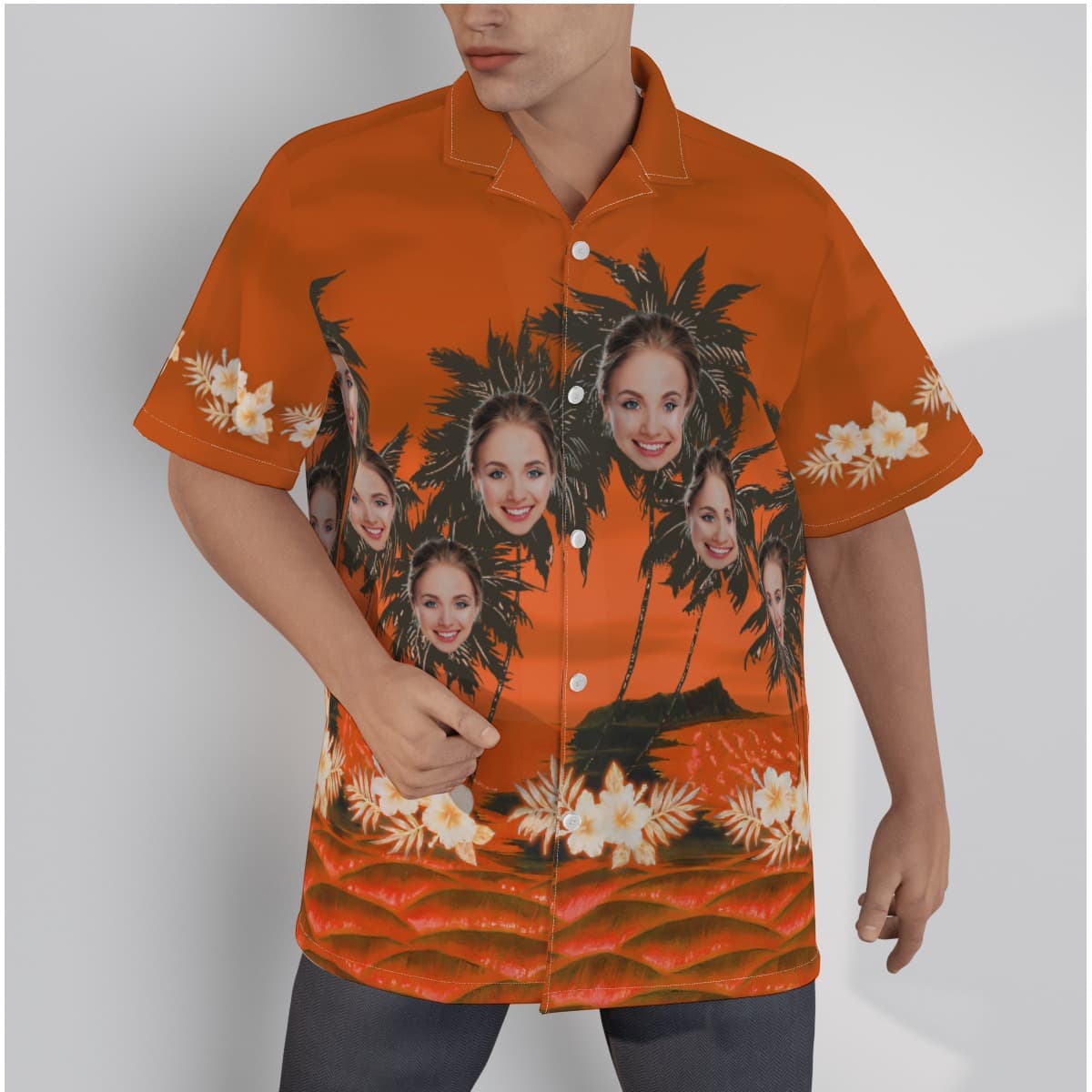 Orange Custom Face Palm Tree Men's Hawaiian Shirt