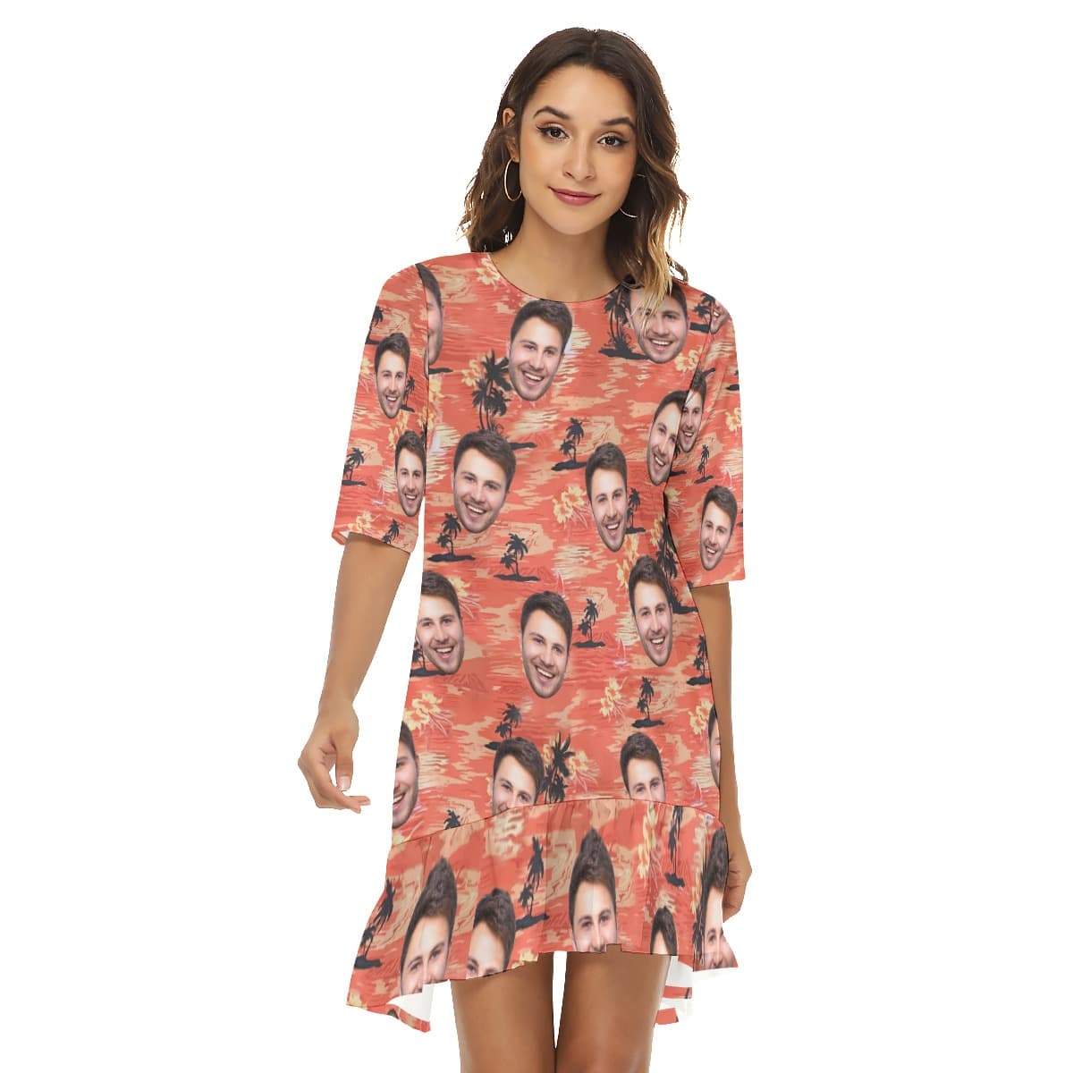 Orange Pacific Ocean Custom Face Hawaiian Dress (1)