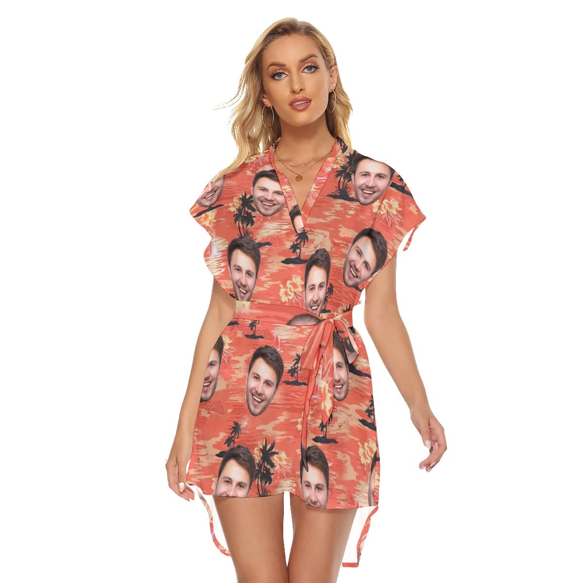 Orange Pacific Ocean Hawaiian Dress With Custom Photo (4)