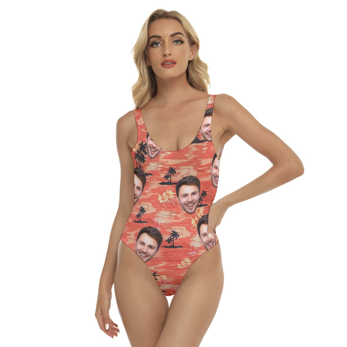 Orange Pacific Ocean Hawaiian Print One Piece Swimsuit (1)