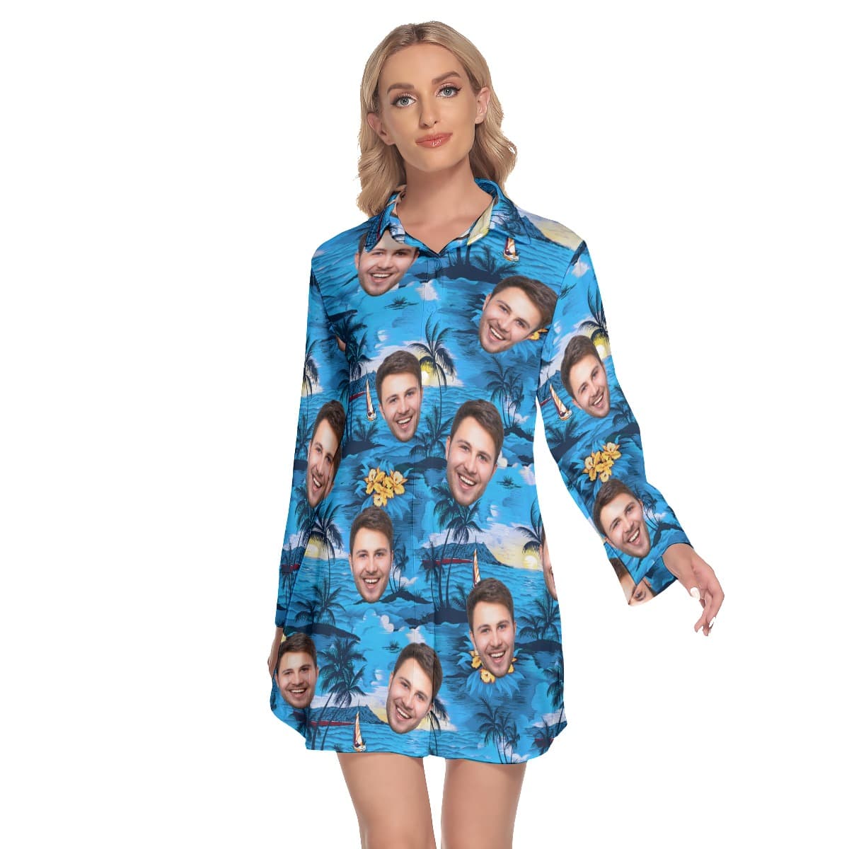 Pacific Legend Blue Lapel Long Sleeve Dress With Custom Face (1)