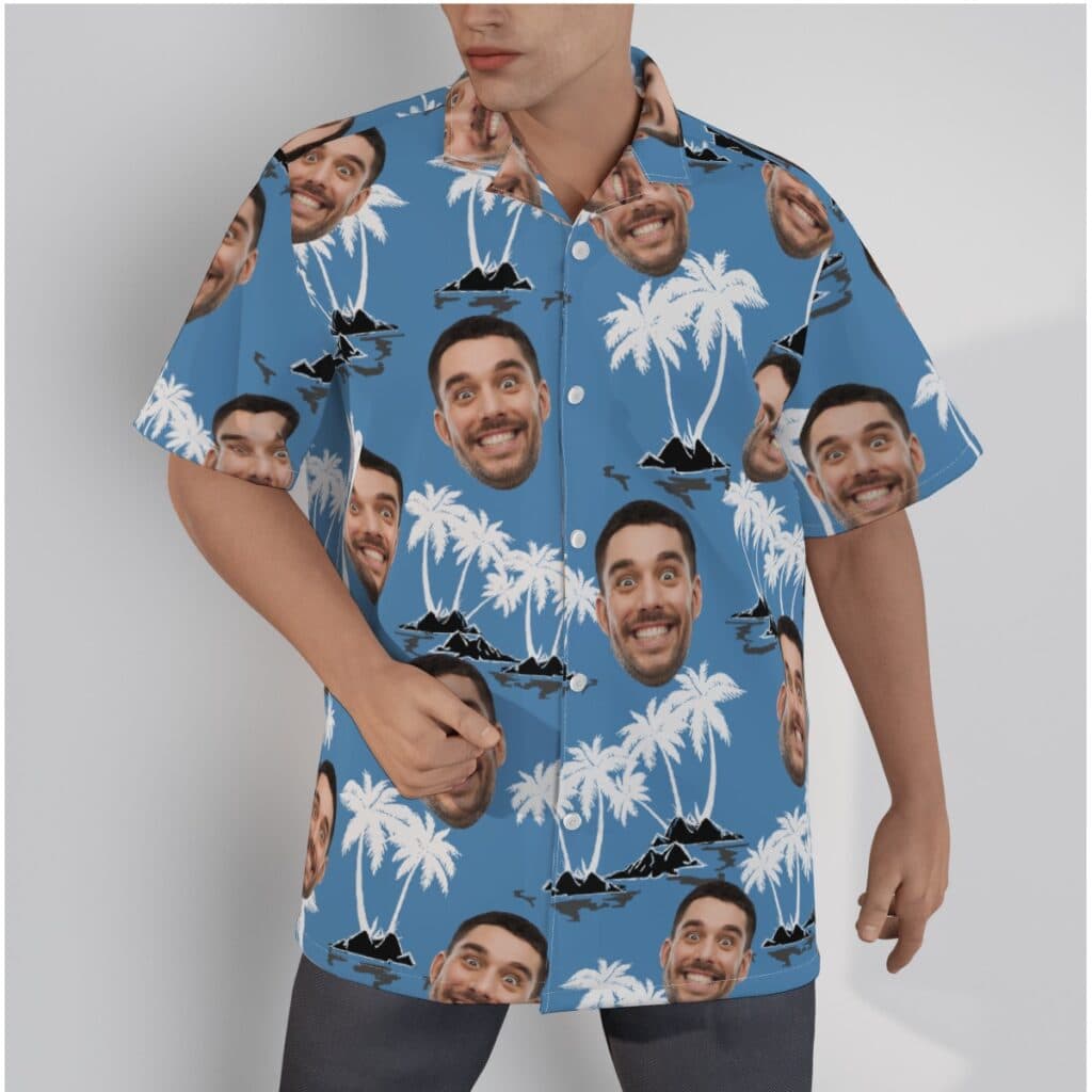 Palm Tree Custom Face Blue Hawaiian Shirt