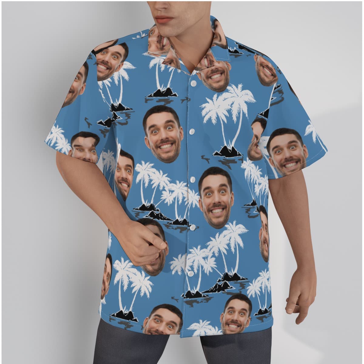 Palm Tree Custom Face Blue Hawaiian Shirt