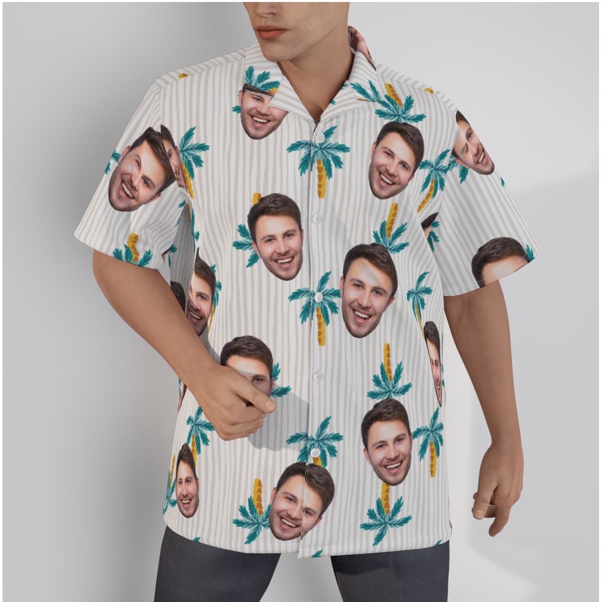 Palm Tree Striped Custom Face Men's Hawaiian Shirt (2)