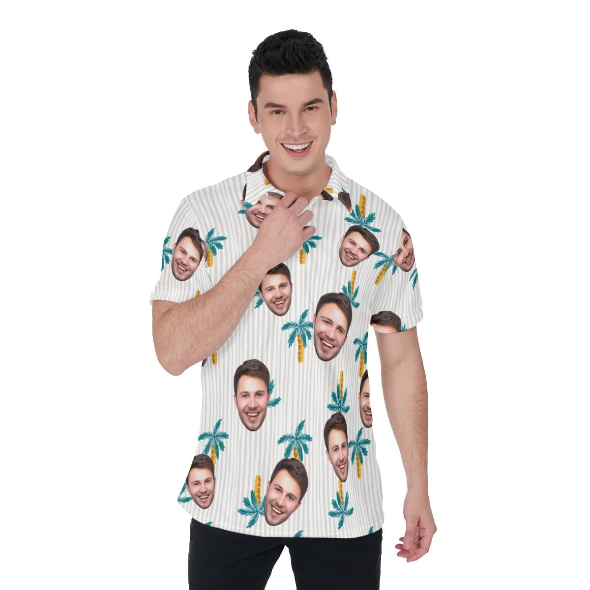 Palm Tree Striped Custom Face Men's Polo Shirt (1)
