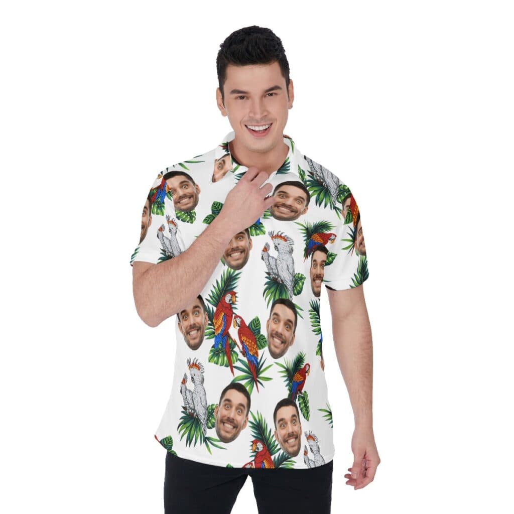 Parrot Custom White Polo Shirt With Multiple Face (1)
