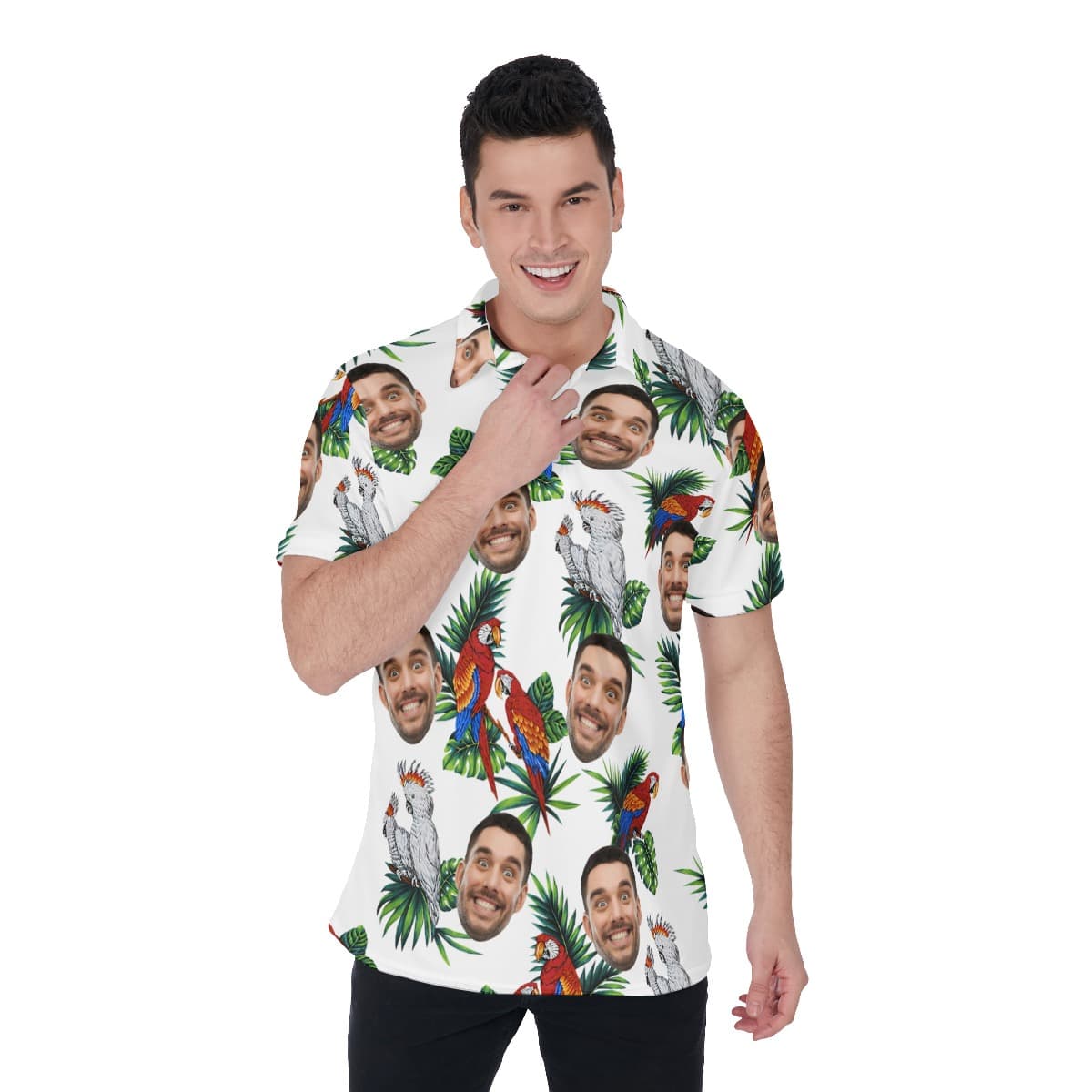 Parrot Custom White Polo Shirt With Multiple Face (1)