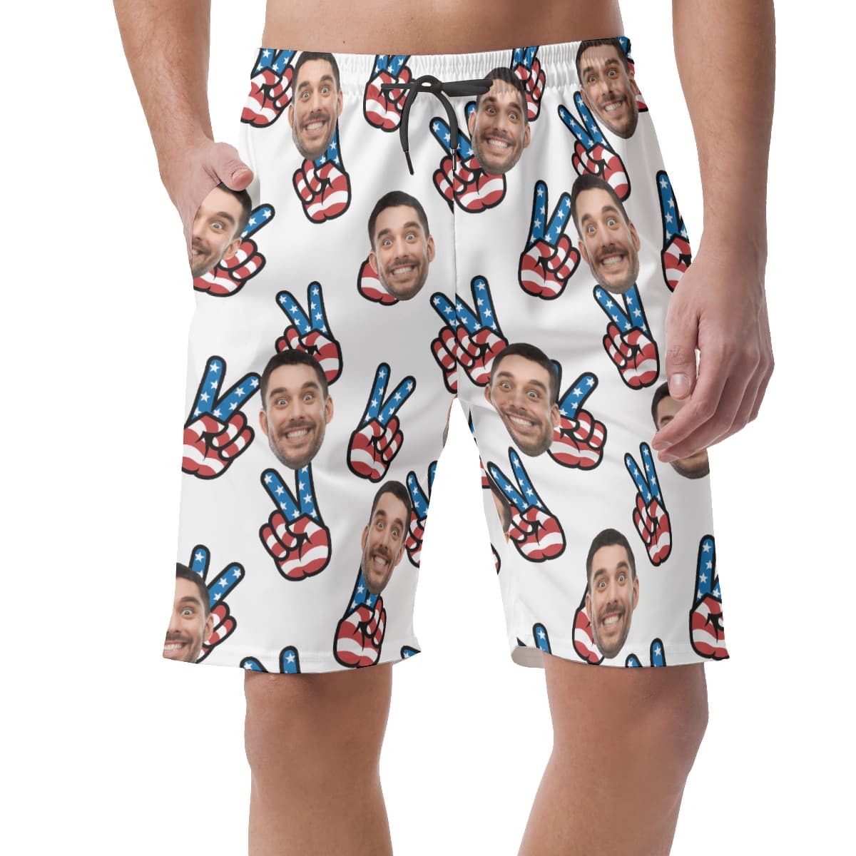 Peace Sign American Flag Custom Face Hawaiian Beach Shorts For Men