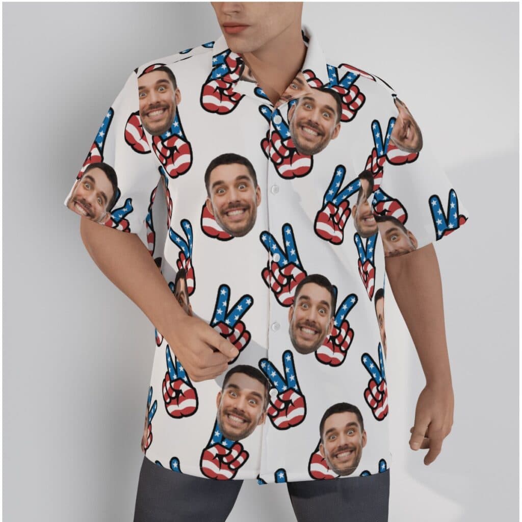 Peace Sign American Flag Custom Face Hawaiian Shirt