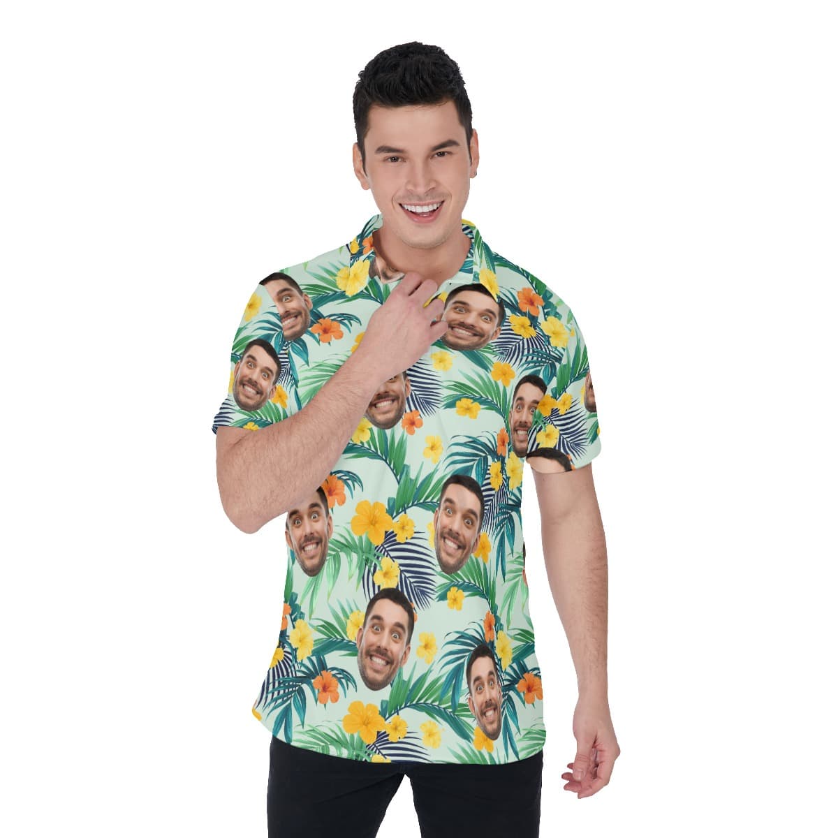 Personalized Custom Face Hawaiian Polo Shirt For Men (1)