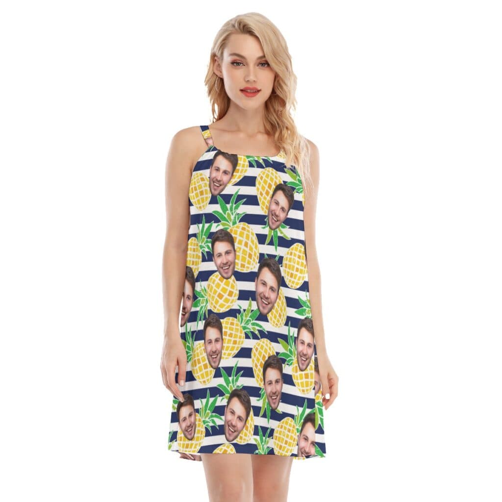 Pineapple Striped Cami Dress With Custom Face (4)