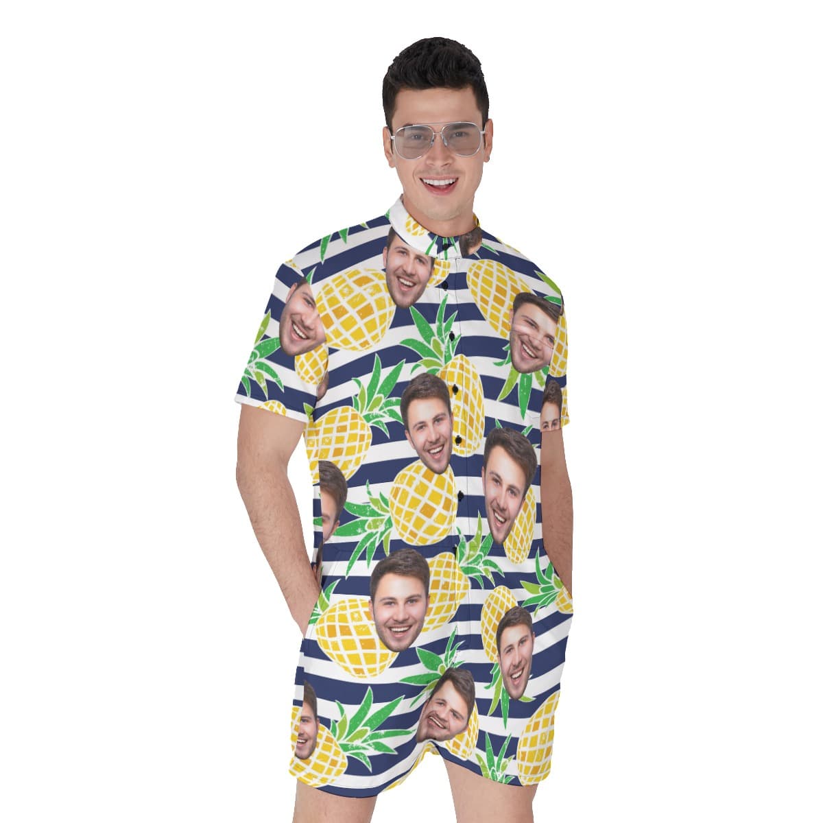 Pineapple Striped Men's Romper With Custom Face (4)