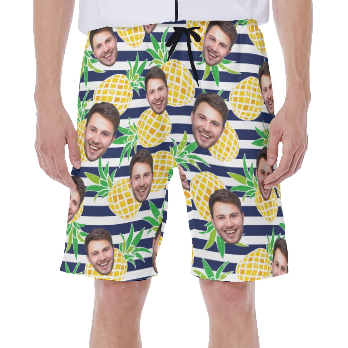 Pineapple Striped Men's Swim Trunks With Custom Face (1)