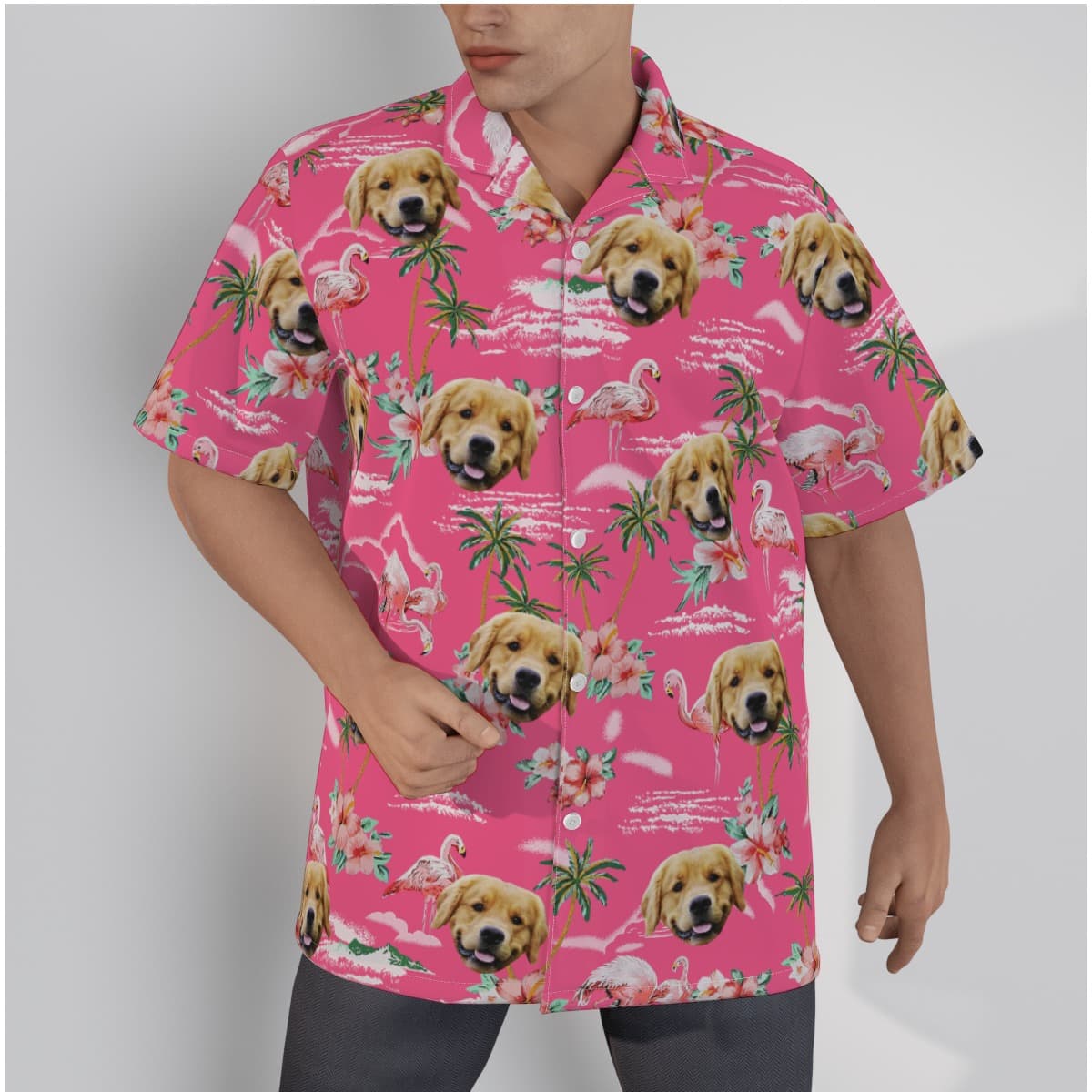 Pink Beach Hawaiian Shirt With Dog Face (1)