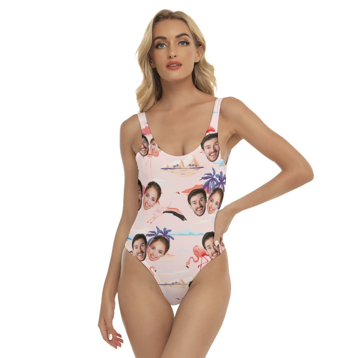 Pink Flamingo Hawaiian Print Bathing Suits With Custom 2 Faces (1)