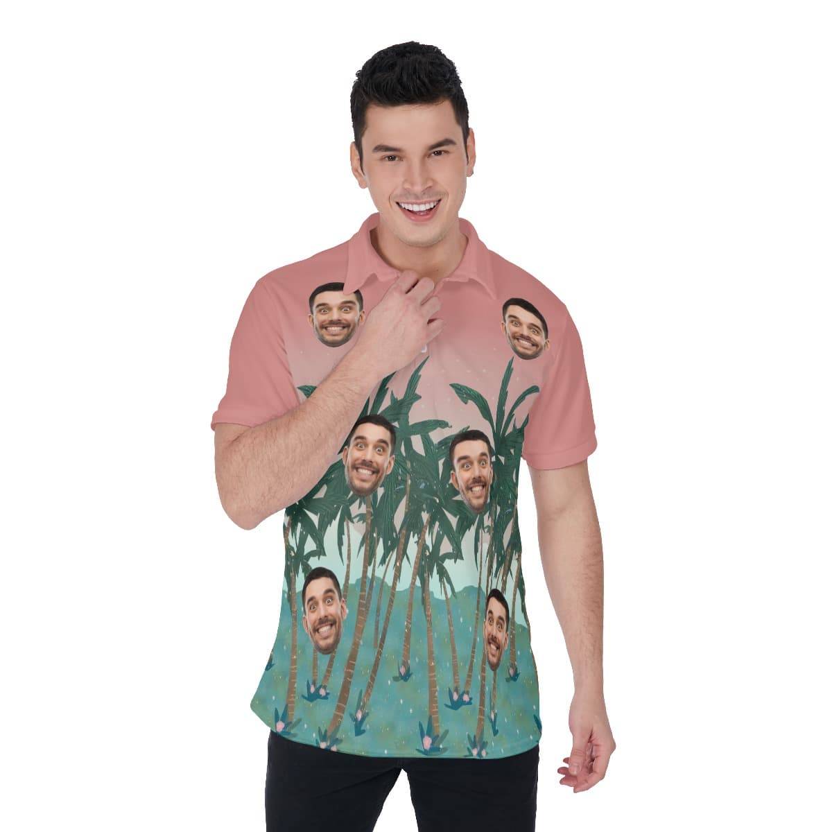 Pink Men’s Hawaiian Polo Shirt With Custom Face’ (1)