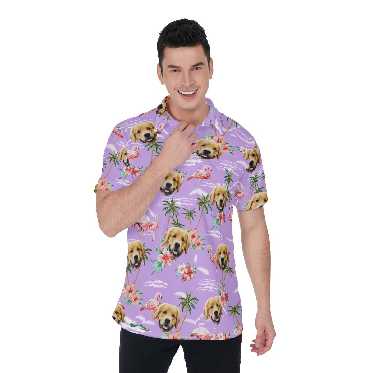 Purple Flamingo Custom Face Men's Polo Shirt (1)
