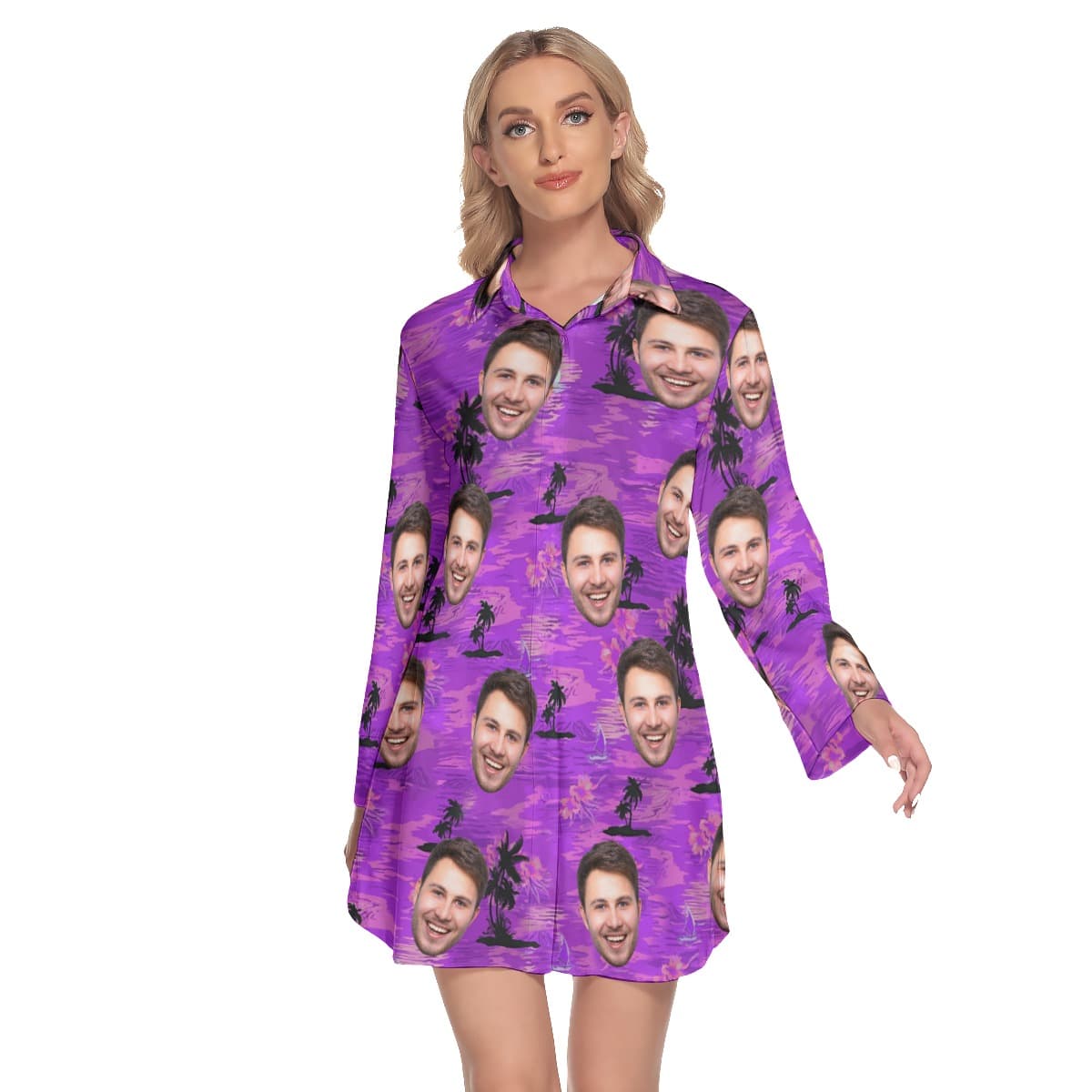 Purple Ocean Custom Face Hawaiian Dress For Girls (1)