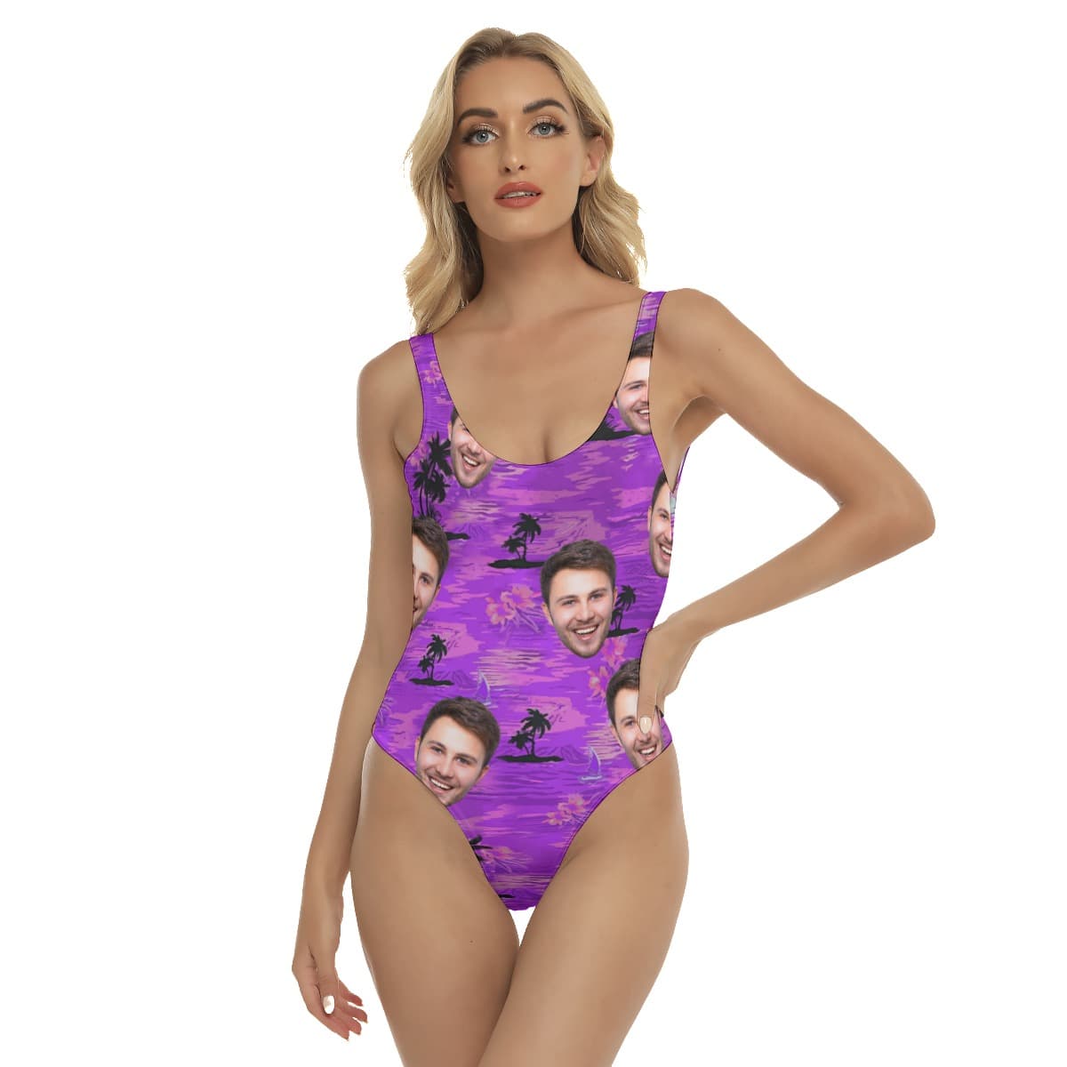 Purple Ocean Hawaiian Print Swimsuit With Face Review (1)